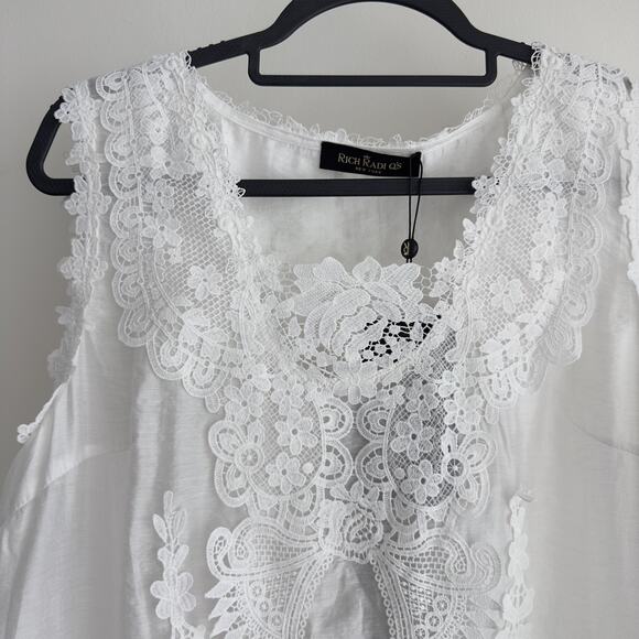 Rich Radi Q's Top Womens Large White Lace Embroidered Tank Vest Boho Elegant - Picture 4 of 16